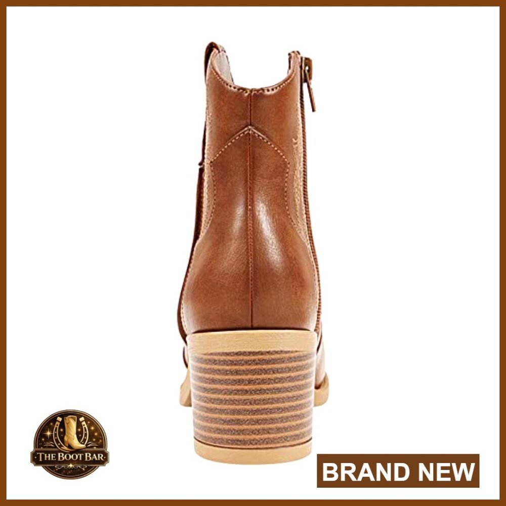 Women's Embroidered Western Cowboy Boots Round Toe Ankle Booties Chunky Heels - Picture 5 of 6